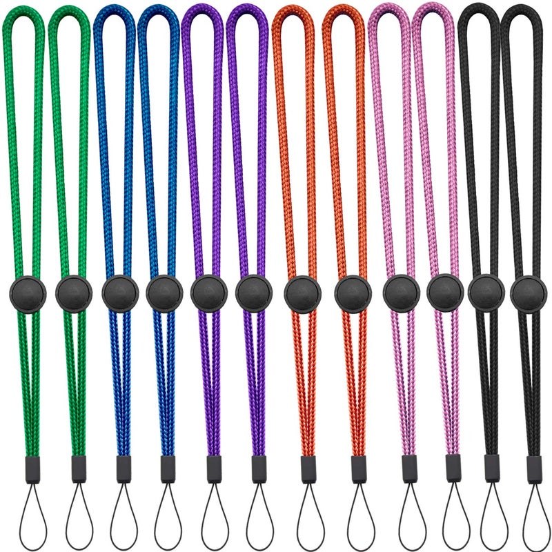 YOUOWO Wrist Lanyard 6 Colours Adjustable Length,Small Strap 12 Pcs Short Lanyard For Keys Phone Cases Keychain USB,Pink,Green,Blue,Orange,Purple,Black - Image 1